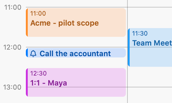 Apple Calendar events and a Reminder on the NotePlan timeline